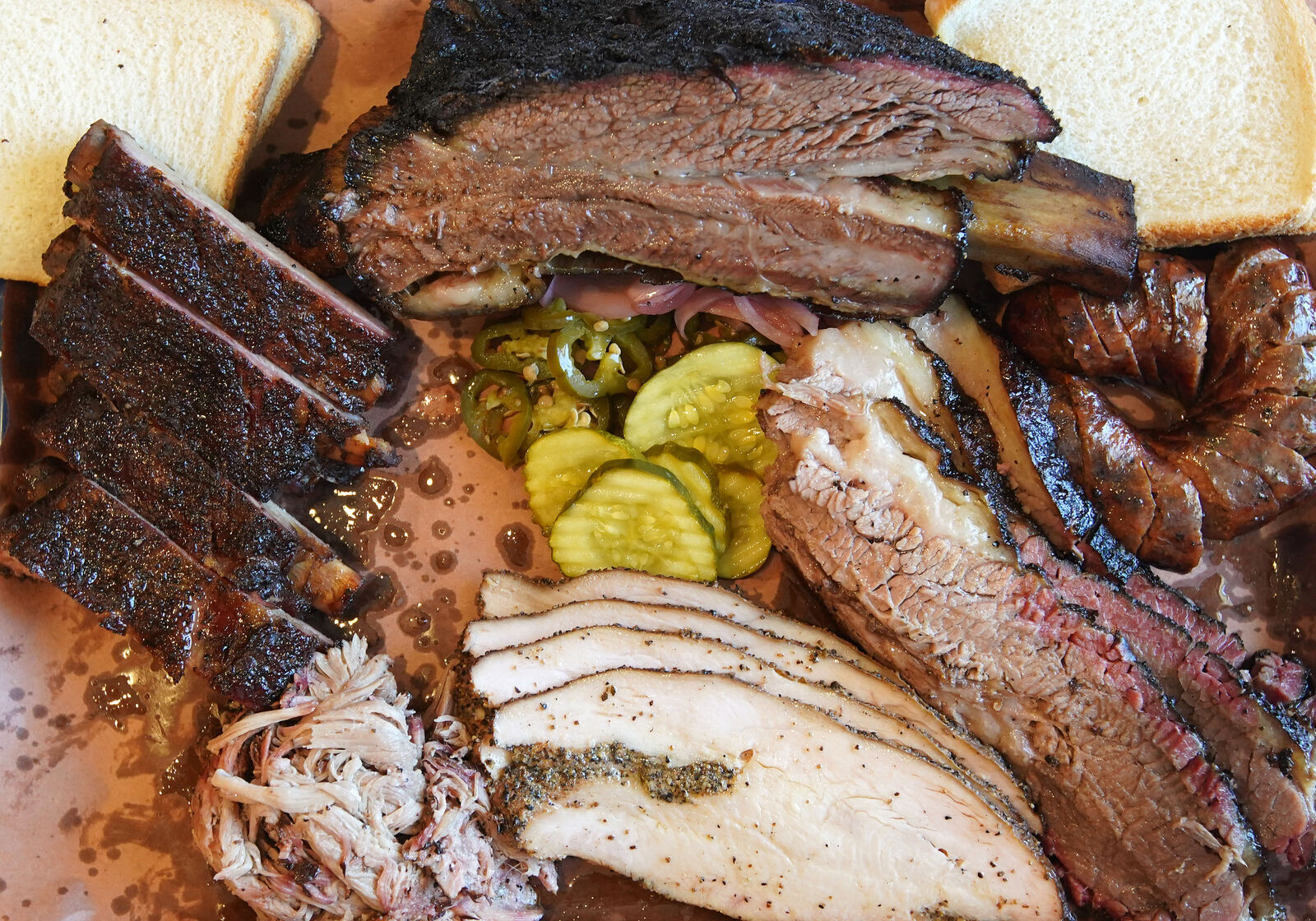 Beef, turkey, and sausage platter at Yankee BBQ